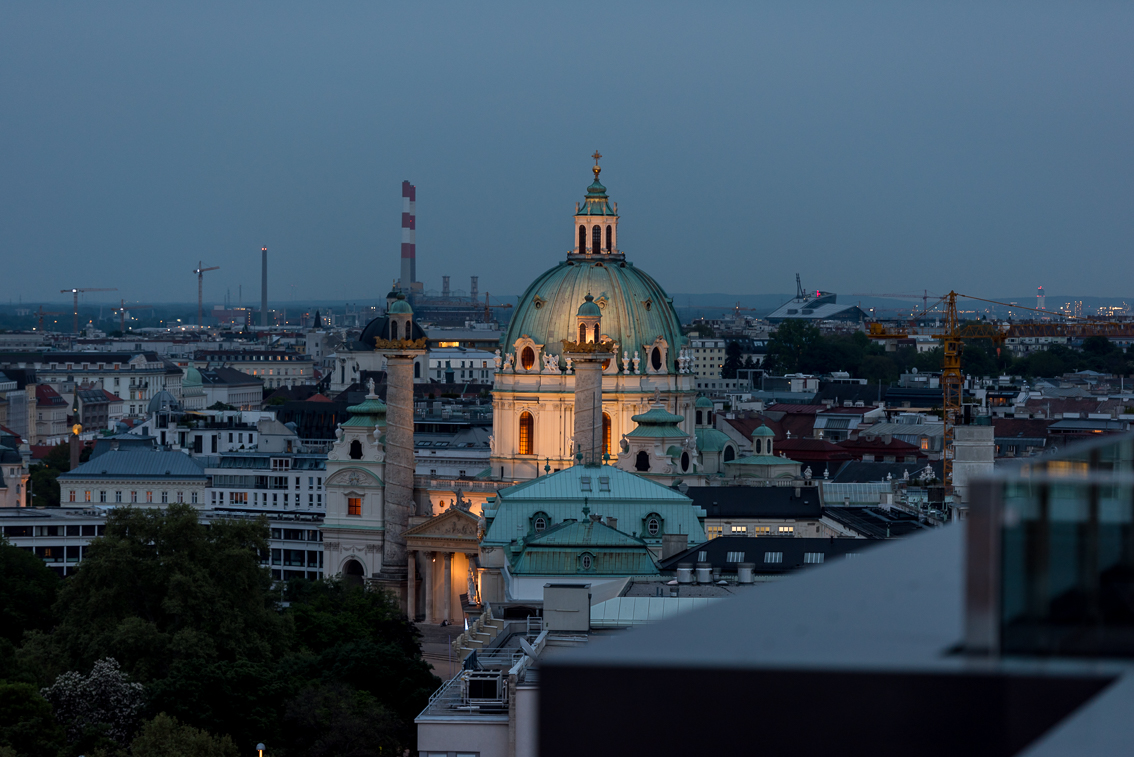 View of Karlskirche from TUtheSky at dusk